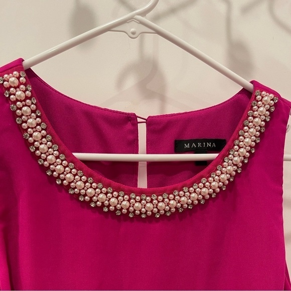 Marina Pink Overlay Embellished Sleeveless Jumpsuit.Size 10 - Picture 8 of 15